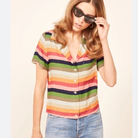 Reformation Palma Top Rainbow Stripe Size Small - Picture 3 of 9
